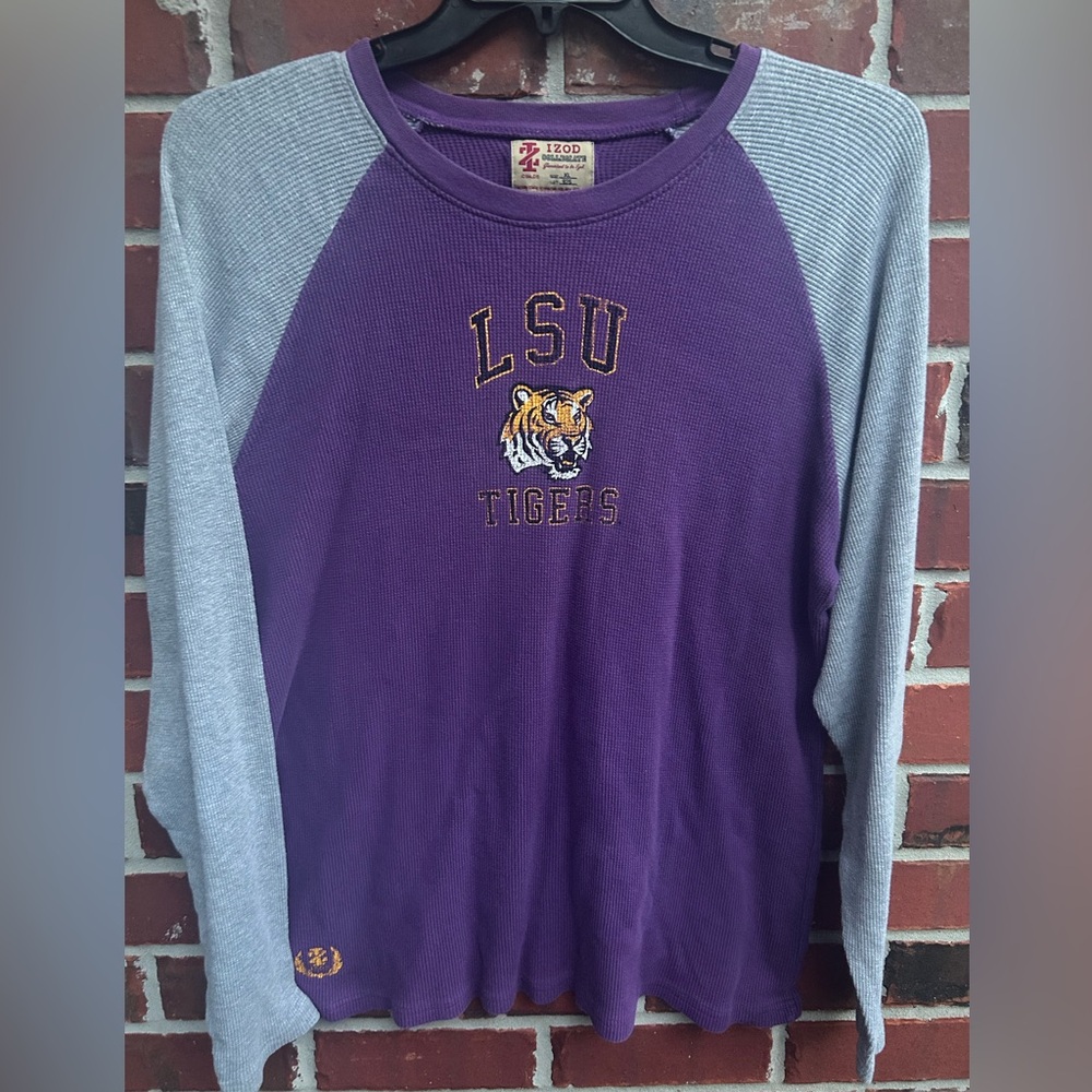 IZOD Collegiate LSU Tigers XL Waffle Thermal Long Sleeve Purple Gray Shirt